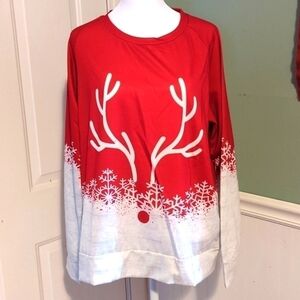 NEW XL women's long sleeve Reindeer holiday shirt top round neck snowflakes